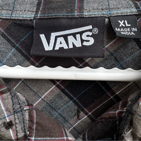 Vans Off the Wall men’s plaid button down shirt size X-Large brown short sleeve - Picture 8 of 9